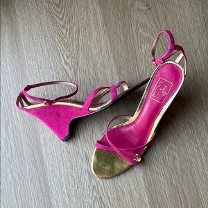 Touch of Nina Pink and Gold Women's Kitten Heel Sandals